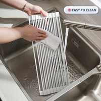 Égouttoir pliable en silicone à enrouler pour évier, pour le lavage et le séchage des aliments sur comptoir de cuisine