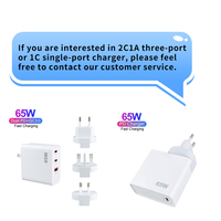 Chargeur Super Rapide 65W GaN à Double Port PD 3.0 USB C, Adaptateur Secteur Type C 65W pour Téléphone Portable, Ordinateur Portable et Tablette