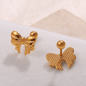 Pendientes con forma de lazo, aleación de zinc chapada en oro con diamantes de imitación para mujer, joyería de moda para el día a día - Product Image 3