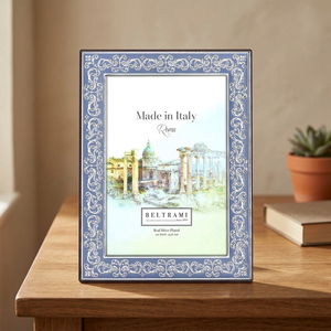 Beltrami <b>4x6</b> Real Silver Plated Wood Photo <b>Frame</b> with Embossing Printing Vertical Rectangle 1 Color Made in Italy - Product Image 3
