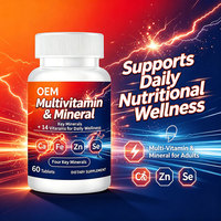 Comprimés multivitaminés et minéraux pour adultes, 60 unités, 14 vitamines, soutien nutritionnel quotidien, OEM/ODM