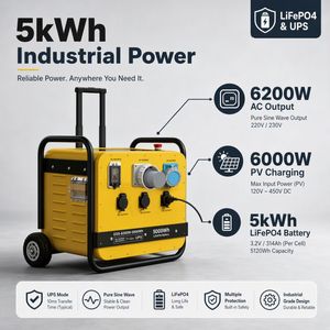 ระบบจัดเก็บพลังงานเคลื่อนที่สำหรับอุตสาหกรรม 5 กิโลวัตต์ชั่วโมง 6200 วัตต์ แบตเตอรี่ LiFePO4 เครื่องกำเนิดไฟฟ้าพลังงานแสงอาทิตย์ พร้อมฟังก์ชัน UPS ระบบ MPPT สำหรับใช้งานแบบออฟกริด ผลิตในจีน - Product Image 1