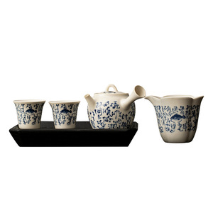 Juego de té Kung Fu de porcelana, tetera pequeña con dos tazas, esmalte craquelado, asa lateral, forma irregular, regalo para uso doméstico - Product Image 5