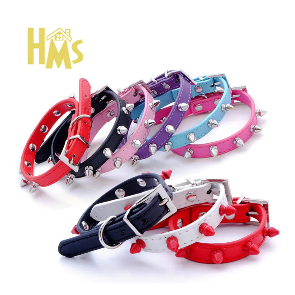 HMS Custom Dog Collars In Bulk Anti Bite Spiked Rivet Studded Adjustable Pu Leather Dog Collar For Cats Puppy Dog