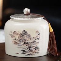 Boîte à thé hermétique en céramique personnalisée pour café, grande capacité, motif paysage cyan, pot de rangement rond en porcelaine pour thé Pu-erh avec couvercle, cadeau