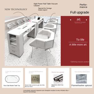 Ensemble <span class=keywords><strong>de</strong></span> table <span class=keywords><strong>de</strong></span> manucure et <span class=keywords><strong>de</strong></span> chaise <span class=keywords><strong>de</strong></span> nail art Zhongmin Yunshang, style crème moderne, acier inoxydable, aspirateur interne, prise électrique - Product Image 4