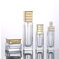 Botol kaca kosmetik, kemasan kosmetik kaca mewah 50ml 100ml botol persegi kosong Set botol kaca untuk perawatan kulit dengan pencetakan layar