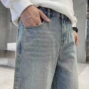 Jeans classiques pour adolescents, coupe droite, effet délavé, taille élastique mi-extensible, coupe ample, denim, 13-16 ans, directement de l'usine - Product Image 3