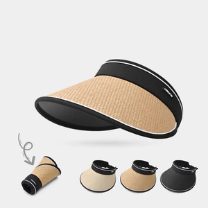 신상 여성용 접이식 밀짚 선캡, 여름 휴가 선블록 모자 - Product Image 3