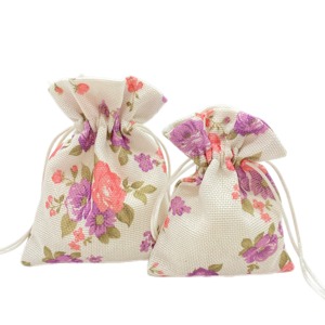 Bolsa de Regalo de Alta Calidad con Estampado Floral, Imitación Lino, con Cordón, para Empaque de Regalos - Product Image 3