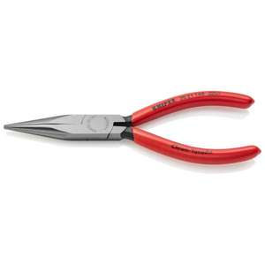KNIPEX - 30 21 140 Pince à long bec noir atramentisée, tête polie, poignées longues avec revêtement plastique, mâchoires demi-rondes, gri moleté - Product Image 1