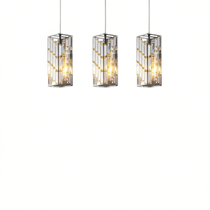 Lot de 3 plafonniers modernes à suspension réglable en cristal chromé pour salle à manger et salon - Product Image 1