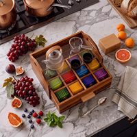 Organiseurs de sachets de thé en bois d'acacia avec couvercle en acrylique transparent et poignées, support de rangement pour sachets de café et de thé en bois pour comptoir de cuisine