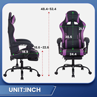 Chaise de jeu ergonomique en similicuir PU à dossier haut, couleur violette, pour PC et jeux vidéo, avec support lombaire