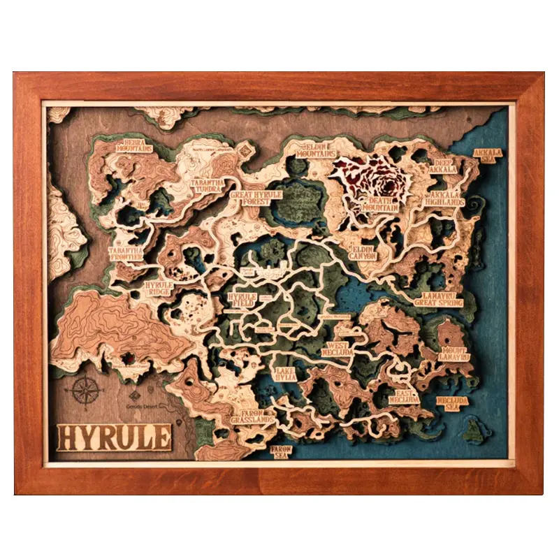 Изготовленная на заказ 3D деревянная карта земли Zelda Hyrule