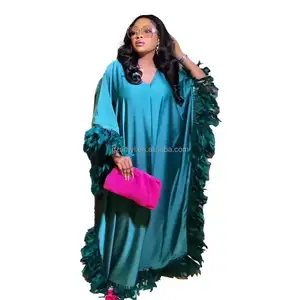 New Products African Dresses Rayon Boubou Africain Homme Luxurious feather Boubou Africain Women