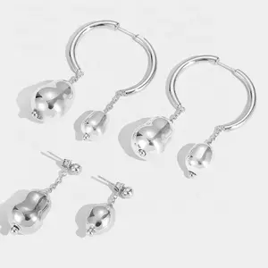 Minimalist Cold Style Symmetrical Silver Hand-blown Double Ball Dangle Glass Earrings