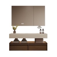 Meuble-lavabo de salle de bain en pierre de haute qualité, personnalisé, étanche, avec panneau, miroir, lavabo et robinet
