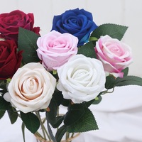Rose artificielle en velours de 51 cm à tige unique, style réaliste et naturel, faite à la main avec fil métallique, durable pour la maison, l'hôtel et les mariages