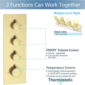 <span class=keywords><strong>HOMEDEC</strong></span> Or brossé 3 fonctions 3 voies 4 poignées vanne thermostatique dissimulée pour eau de douche avec boutons ronds - Product Image 2