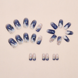 <span class=keywords><strong>Faux</strong></span> Ongles à Presser en Gros, Forme Amande, Dégradé <span class=keywords><strong>Bleu</strong></span> <span class=keywords><strong>Ciel</strong></span> Étoilé avec Paillettes Dorées, Réutilisables, Fabrication OEM - Product Image 3