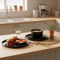 Assiette ronde jetable en céramique de haute qualité, couleur unie classique, 8-10 pouces, porcelaine noire, assiettes de mariage