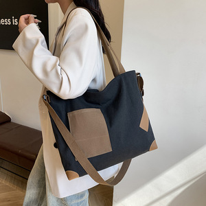 Sac fourre-tout vintage en toile patchwork avec bandoulière amovible, grand sac à main décontracté pour femme, idéal pour les trajets quotidiens - Product Image 1