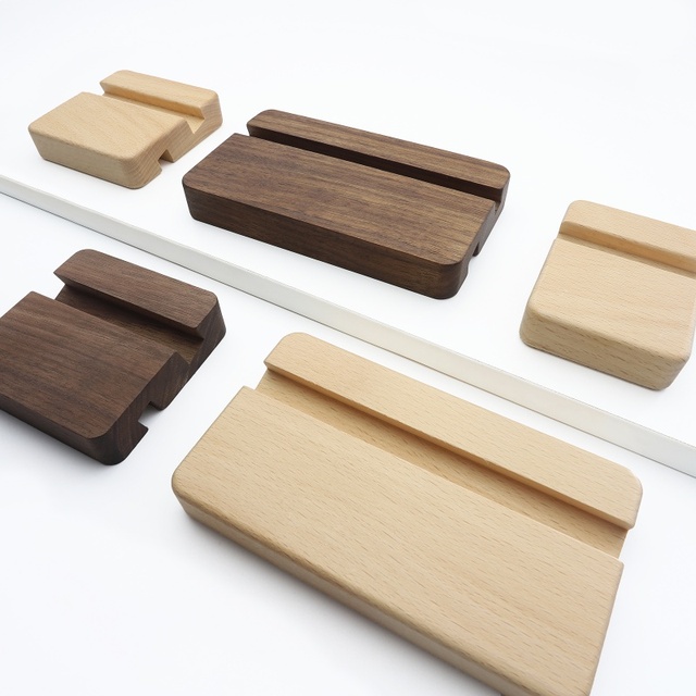 Solid Wood Phone Stand Natural Beech Walnut Desktop Holder for iPhone Android iPad Minimalist Desk Accessory for Office Home
