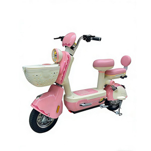 จักรยานไฟฟ้าสีขาวพร้อมตะกร้าหน้าและเบาะคู่สีน้ำตาล - Product Image 3