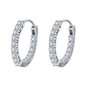 925 Sterling <b>Silver</b> Men & Women Hip Hop Iced <b>Hoop</b> Earrings 15mm Rhodium Plated 5A CZ Zircon - Product Image 1