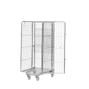 Warehouse Logistics Trolley Foldable 4-Sided 500kg Durable Logistics Carts Cargo Trolley Folding Roller Container