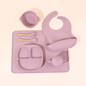 Biểu tượng tùy chỉnh du lịch BPA cấp thực phẩm miễn phí bé bộ đồ ăn Silicone hút tấm Bát trẻ em hiện đại ăn Silicone bé ăn Bộ - Product Image 4