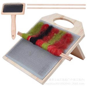 Solid Wood <b>Wool</b> Combing Board With Brush Set For Diy Textile <b>Crafts</b> Natural Color Desktop Use - Product Image 5