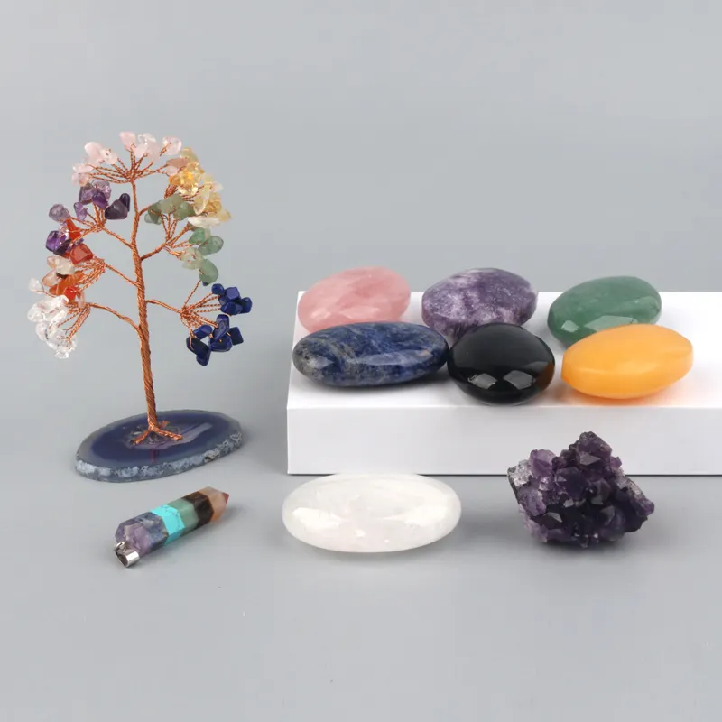 High Value 7 Chakra Energy Gemstone Set Crystal Quartz Box for Decoration Ideal Gems Craft Gifts