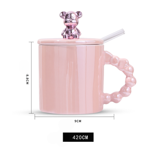420ml Violent <b>Bear</b> and Rabbit 3D Designed Ceramic Mug Eco-friendly Porcelain Cup with Lid and Straw for Gift Coffee Herb - Product Image 5
