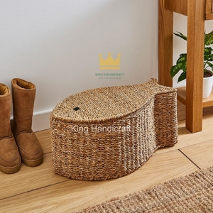 Handmade Fish Shaped Seagrass Storage Basket Animal Kid <b>Hamper</b> Storage For Children Room Nursery Decor - Product Image 5
