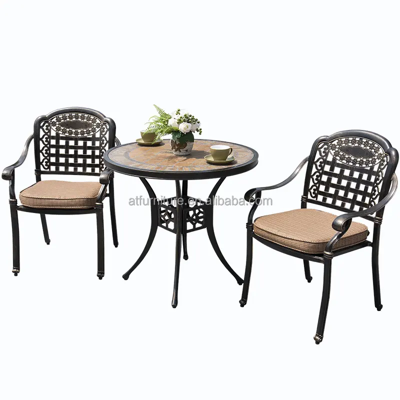 Nuovo arriva vendita calda 33 ''tavolo da pranzo rotondo Set da pranzo esterno in ceramica mobili da giardino in alluminio pressofuso