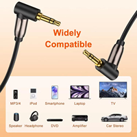 Kabel Audio Stereo Coaxial Twisted Pair 3.5mm Berlapis Emas OEM, Sudut Kanan 90 Derajat, Selubung PVC untuk Stereo Mobil dan Speaker Rumah