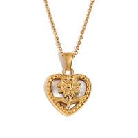 Collier en forme de cœur et de fleur brillant plaqué or 18 carats, étanche, inaltérable, empilable, bijou féerique pour femme
