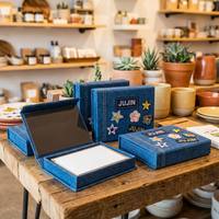 FUSSEN Boîte cadeau en carton rigide magnétique personnalisée avec logo imprimé en denim, style jean, pour emballage de vêtements