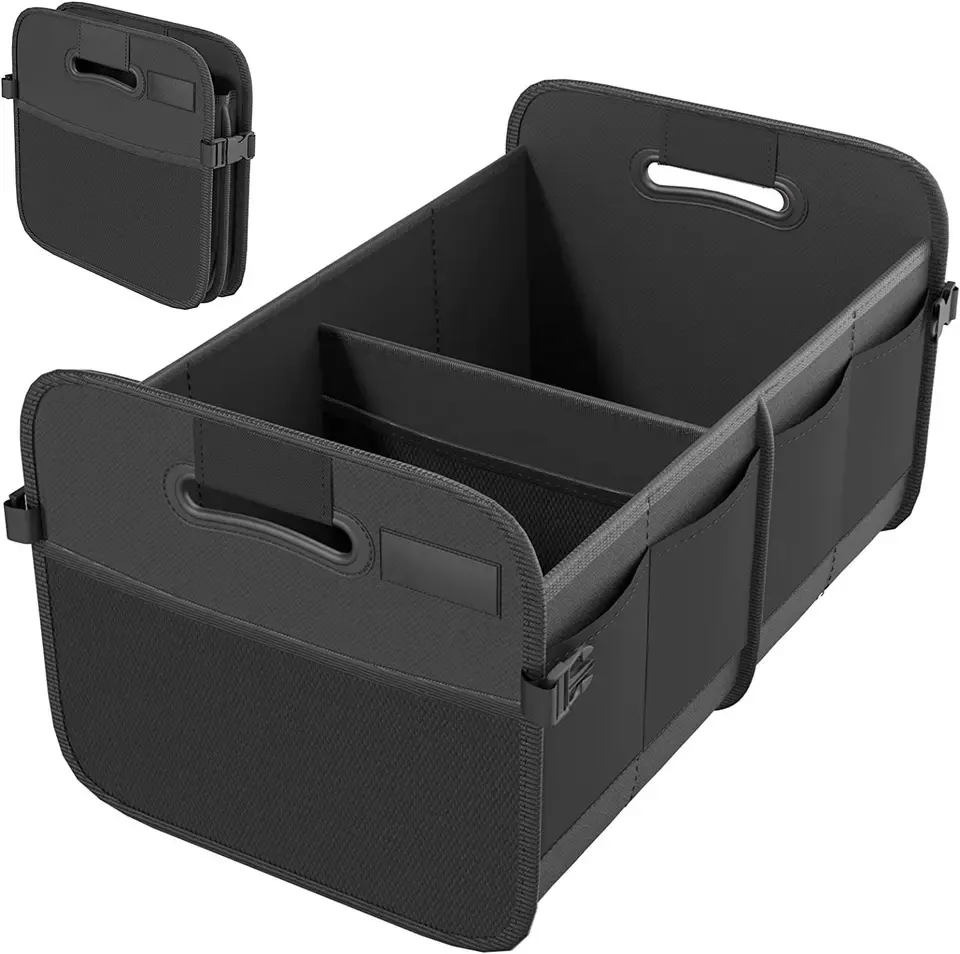 12 pièces/carton RTS-QSP100-WB 600D organisateur de coffre de voiture pliable pliant pour le fret d'épicerie avec 11 poches poignées renforcées