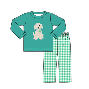 BLP1356 personnalisé Boutique bébé garçon vert chiot imprimer ensemble de vêtements tenues d'automne en gros tenues à manches longues - Product Image 1