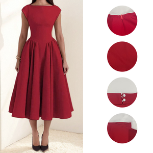 Pronto per la Spedizione 2026 Nuovo Abito <span class=keywords><strong>Midi</strong></span> <span class=keywords><strong>Elegante</strong></span> da Donna Francese Monocolore a Trapezio Senza Maniche con Cut-Out Vita Alta per Ufficio e Feste - Product Image 4