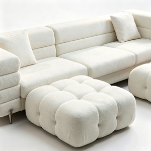 Sofá Tapizado en Bouclé Blanco Estilo Chic Parisino, Canapé de Lujo <span class=keywords><strong>para</strong></span> Salón, Apartamento, Sala de Estar - Product Image 3