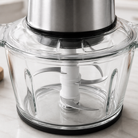 Hachoir à viande électrique en acier inoxydable 3L avec bol en verre, robot culinaire, hachoir et trancheuse à légumes pour un usage domestique quotidien