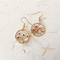 Boucles d'oreilles en acier inoxydable avec logo personnalisé, forme ronde, fleurs séchées, bijoux quotidiens, cadeau de mode pour femmes
