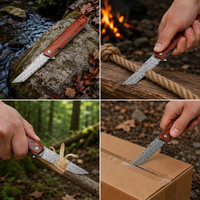 Couteau pliant de poche Damas, manche en bois, couteau tactique portable pour la chasse, le camping, la survie, outil de transport d'urgence DM008