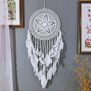 Ấn Độ Tốt Nhất Tây Boho Thủ Công Tự Nhiên Handmade Tấm Thảm Dream Catcher Lông Boho Treo Tường Kích Thước Lớn Trang Trí Đám Cưới