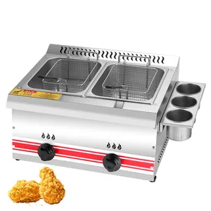 Gas Deep Fryer With 2 Frying Baskets / Stainless Steel Floor Fryers Commercial Three Tube Burners Upright Fryer For Restaurant -