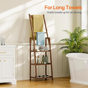 Modern 5-Tier Bamboo <strong>Towel</strong> Rack With 3 Shelves Espresso Finish Leaning Ladder <strong>Storage</strong> <strong>Unit</strong> for Master Bathroom - Product Image 2